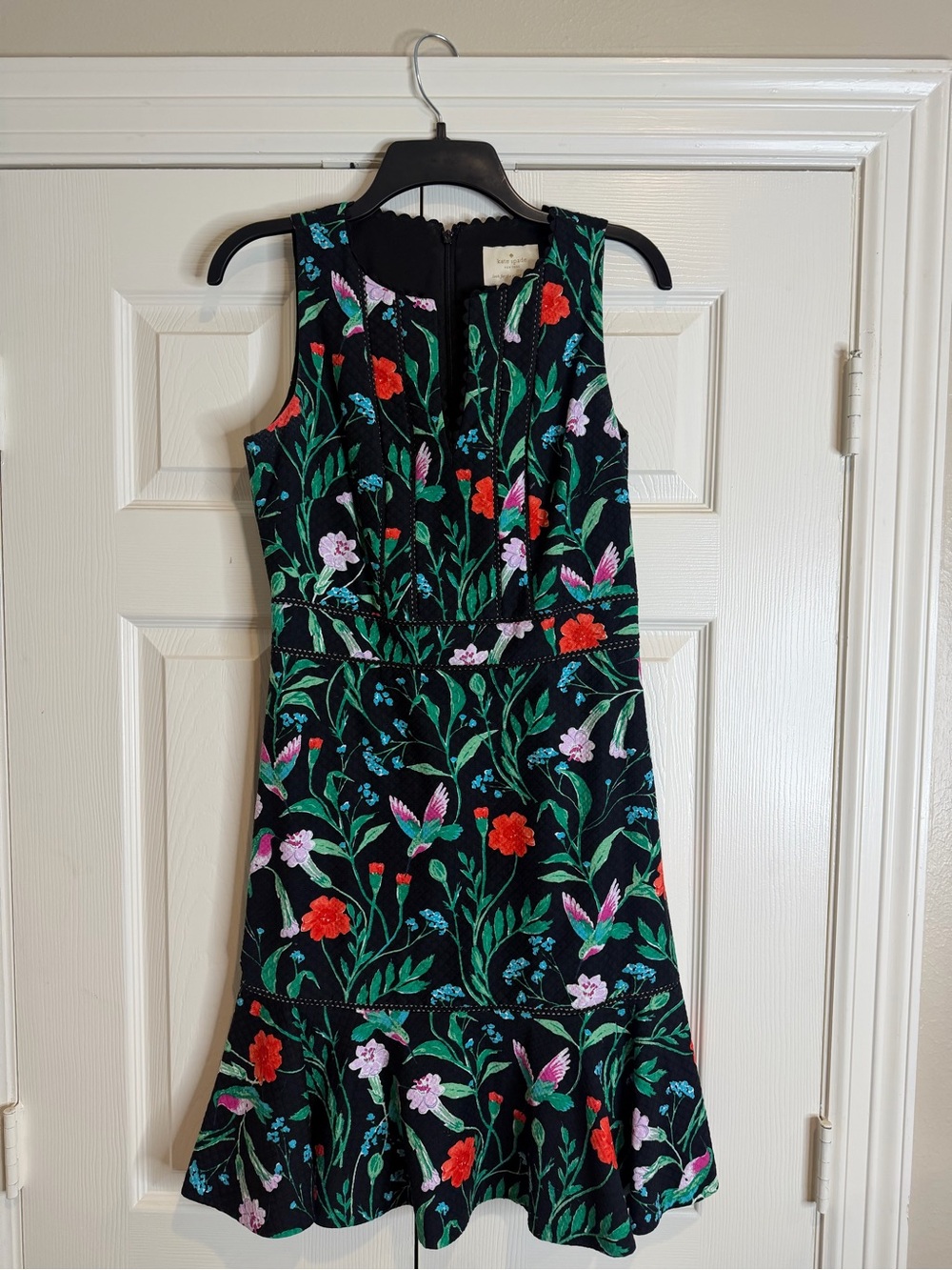 kate spade Black Mini Dress with Multicolor Floral Embroidery